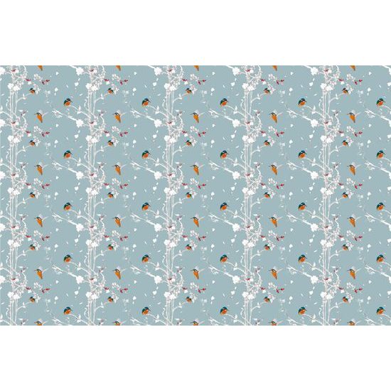 Öntapadó tapéta madarak rózsabokrok kék alapon