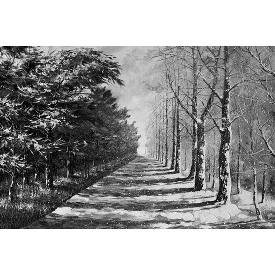 Fekete-fehér öntapadó tapéta egy fasikátorról az évszakok fordulóján