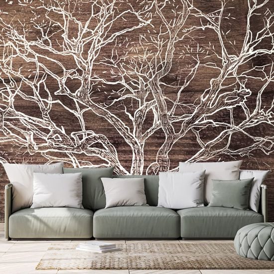 Tapéta egy h´fa fenséges koronája fából készült háttéren