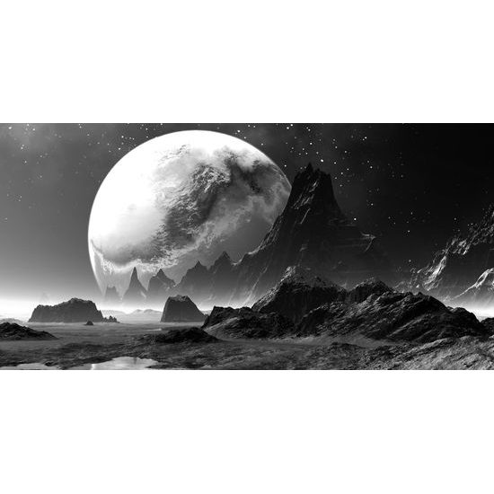 Kép titokzatos fantasy bolygó fekete-fehér kivitelben