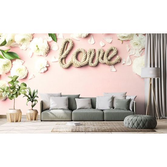 Öntapadó fotótapéta romantikus szerelem virág felirattal