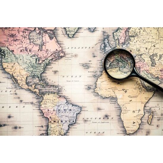 Öntapadó tapéta nagyító a régi világtérképen