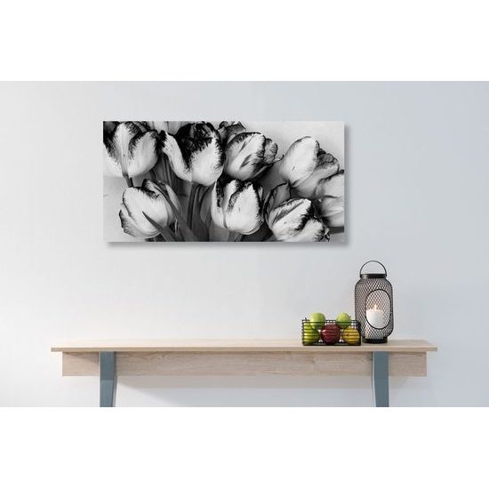Kép tulipánok tavaszi árnyalatban fekete-fehér kivitelben
