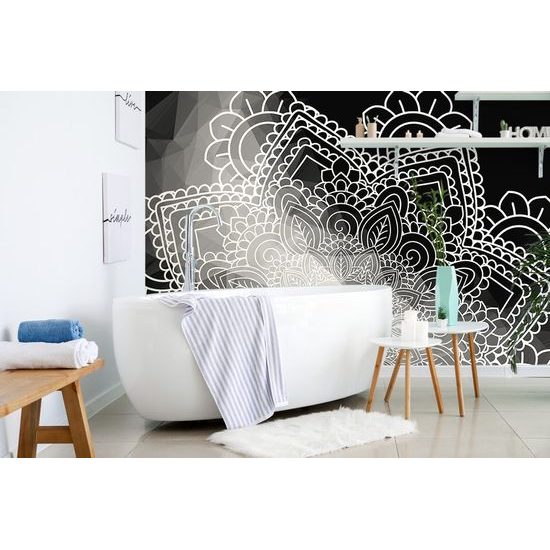 Fekete-fehér Mandala mintás öntapadó tapéta