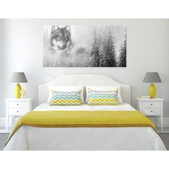 Kép farkas portréja fekete-fehér kivitelben