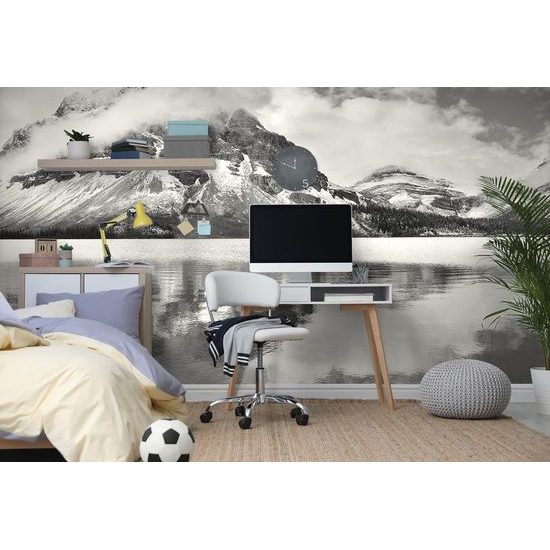 Öntapadó fotótapéta fekete-fehér hegyek a ködben