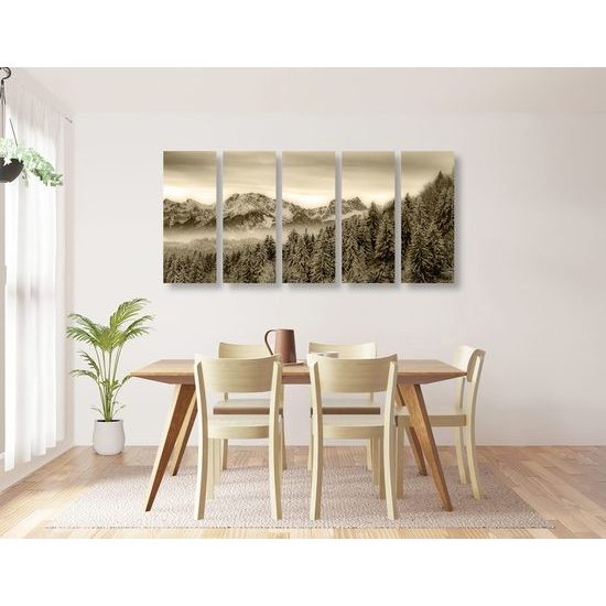 5 részes kép megfagyott erdő szépia kivitelben