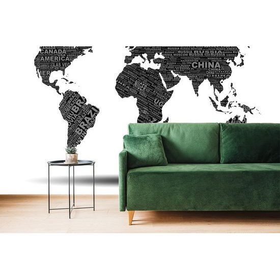 Eredeti öntapadó tapéta modern világtérkép fekete-fehérben