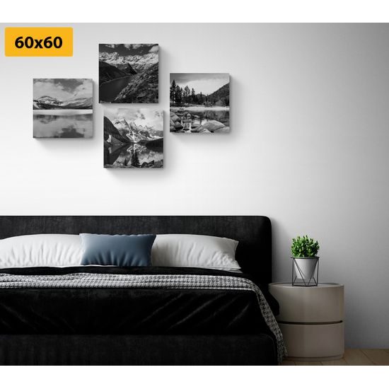 Képszett csodálatos hegyek fekete-fehér kivitelben