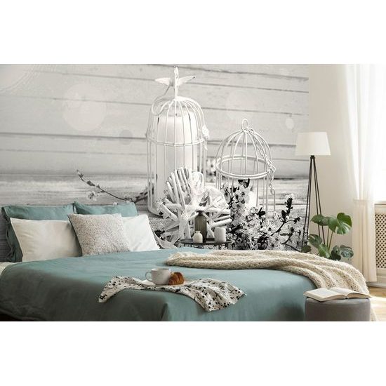 Egyedi fekete-fehér öntapadó fotótapéta szívvel ellátott lámpásról