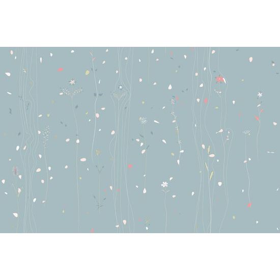 Öntapadó tapéta gyengéd virágos rét kék alapon