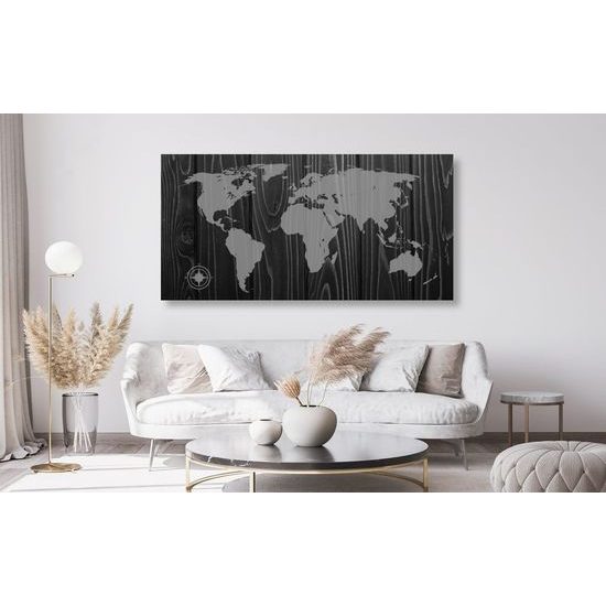 Parafa kép fekete-fehér világtérkép fán, luxus kivitelben