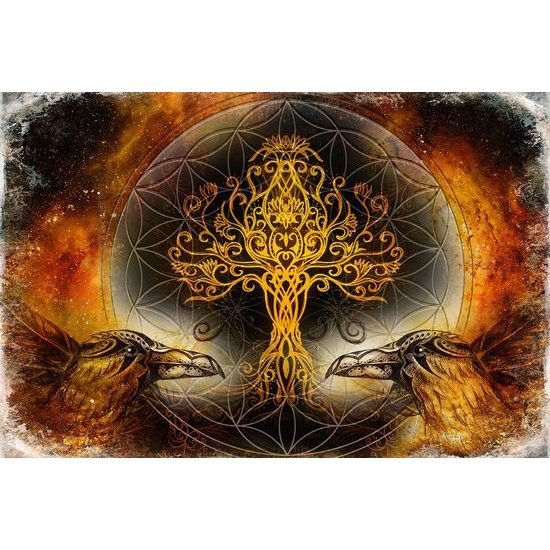 Öntapadó tapéta titokzatos életfa hollókkal