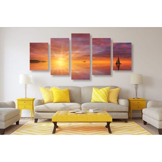 5 részes kép csónak és a gyönyörű naplemente