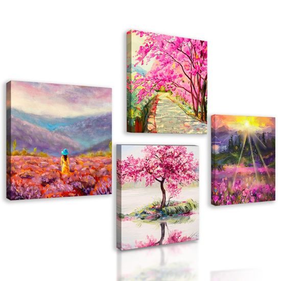 Képszett festmények imitációja rózsaszín árnyalatokban