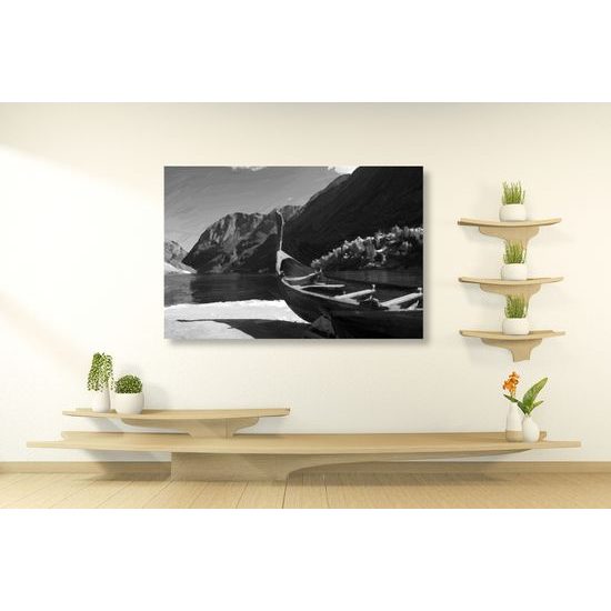 Kép festett vikinghajó fekete-fehér kivitelben