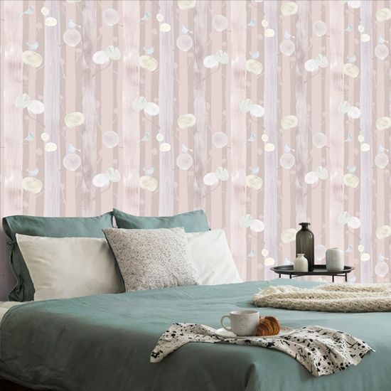 Tapéta madarak az ágon rózsaszín háttéren