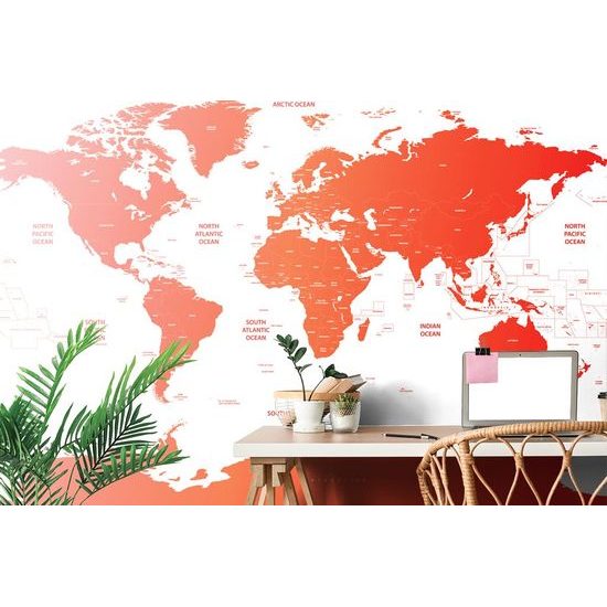 Öntapadó tapéta részletes világtérkép pirossal