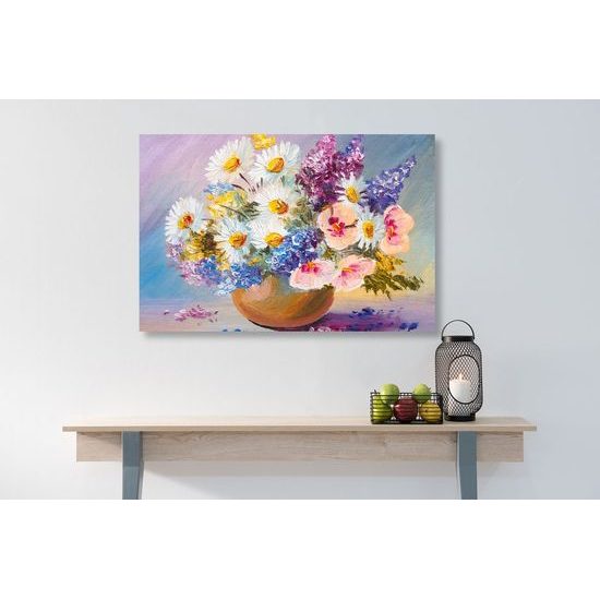 Kép gyönyörű virágokkal teli váza olajfestménye