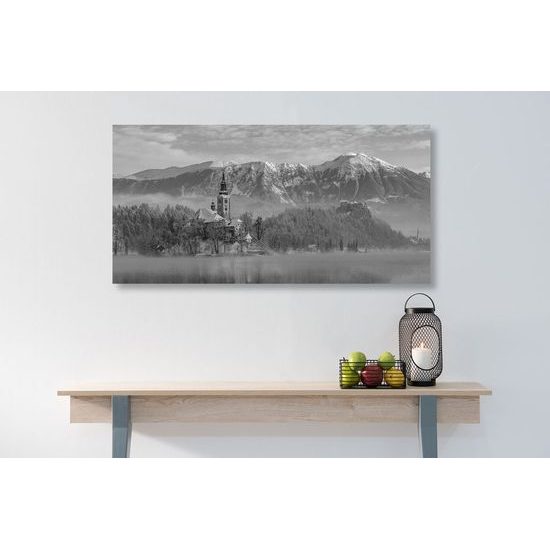 Kép templom a sziklán fekete-fehér kivitelben