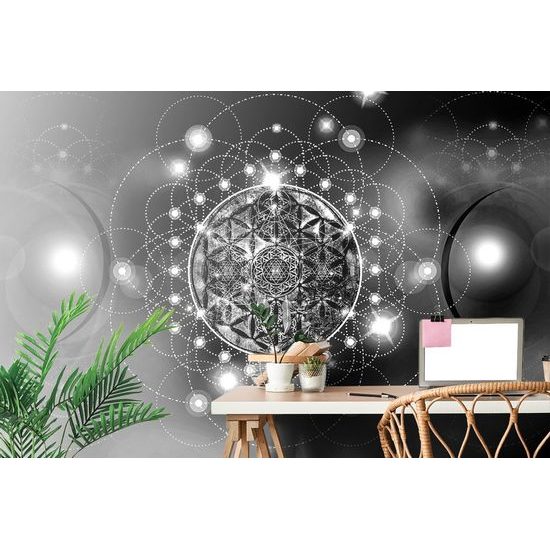 Fekete-fehér Mandala öntapadó tapéta varázslatos kivitelben