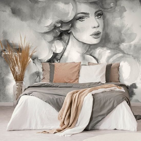 Érdekes öntapadó tapéta bájos nő fekete-fehér kivitelben