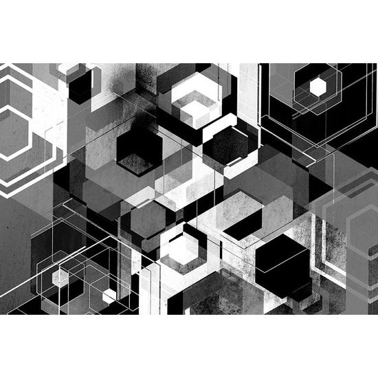 Tapéta fekete-fehér geometriai formák absztrakciója