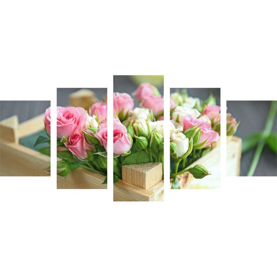 5 részes kép rózsával teli láda