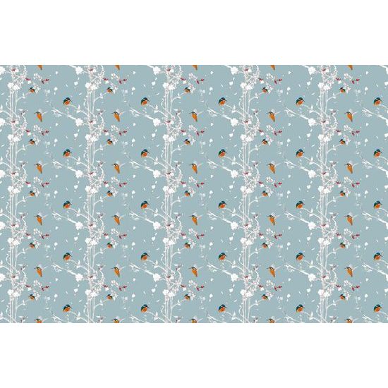 Tapéta madarak rózsabokrok kék alapon