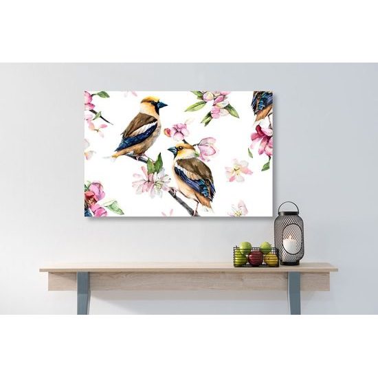 Kép festett csendélet madárkákkal