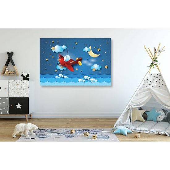 Kép repülő repülőgép az éjjeli égbolton