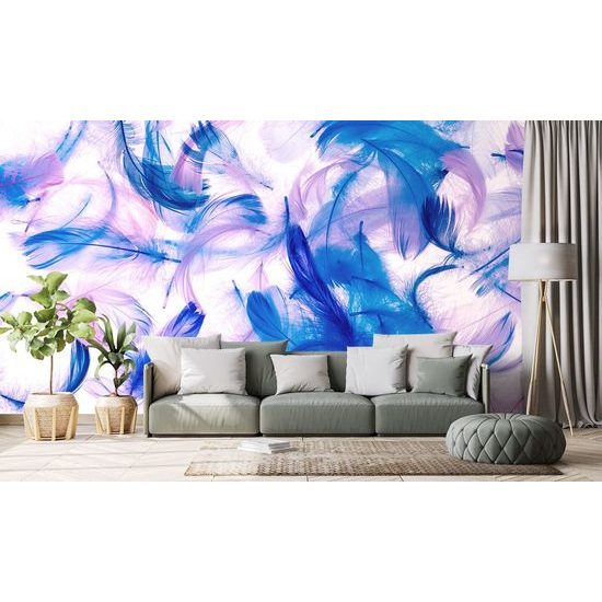Gyönyörű kék-lila tollas tapéta