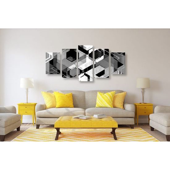 5 részes kép alakzatok futurisztikus absztrakciója fekete-fehér kivitelben