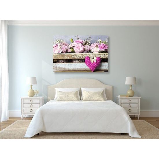 Kép szegfű és rózsaszín szívecske