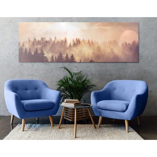 Kép reggeli napsugarak az erdő felett