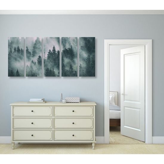5 részes kép ködbe burkolt fák