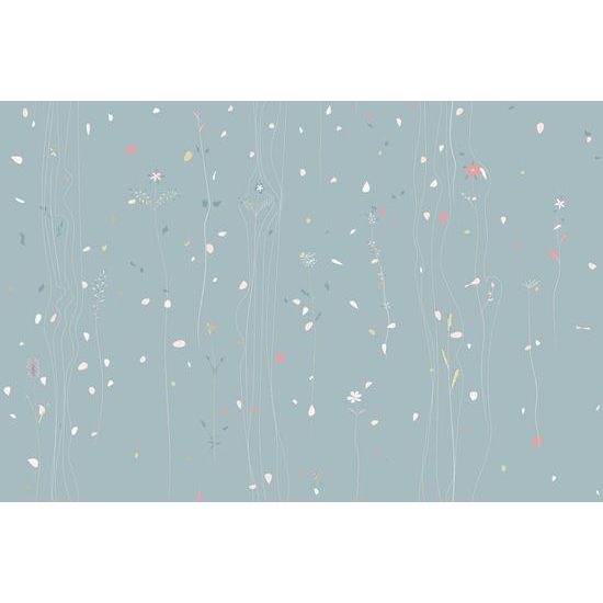 Öntapadó tapéta gyengéd virágos rét kék alapon