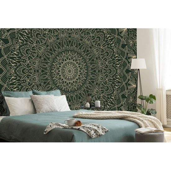Tapéta gyönyörűen kidolgozott Mandala zöld kivitelben