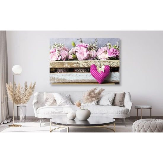 Kép szegfű és rózsaszín szívecske