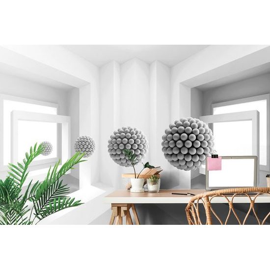 Öntapadó tapéta szokatlan tér golyókkal fekete-fehér kivitelben