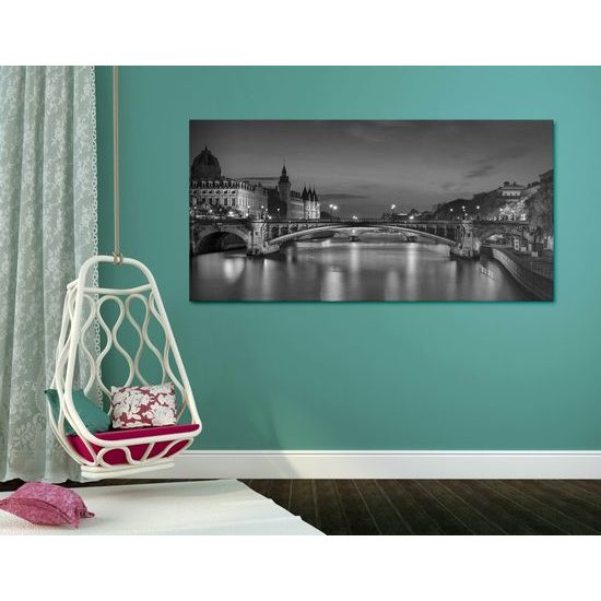 Kép elbűvölő éjjeli Párizs fekete-fehér kivitelben