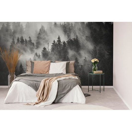 Öntapadó fotótapéta fekete-fehér fák ködbe burkolózva