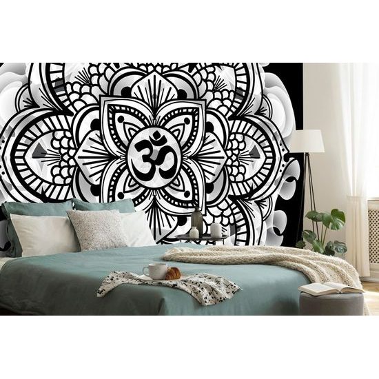 Öntapadó tapéta fekete-fehér absztrakt Mandala