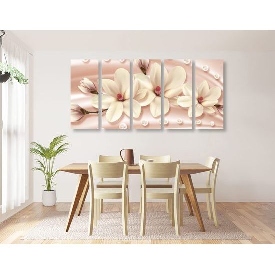 5 részes kép luxus virágok bronz háttéren