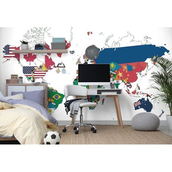 Tapéta országok zászlóinak térképe fehér alapon