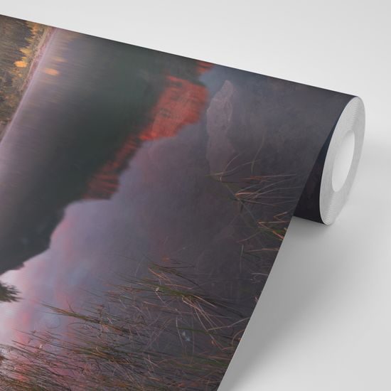 Öntapadó fotótapéta naplemente a tó mellett a Dolomitokban