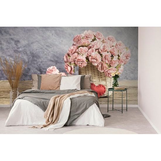 Öntapadó fotótapéta kosár elegáns rózsaszín szegfűvel