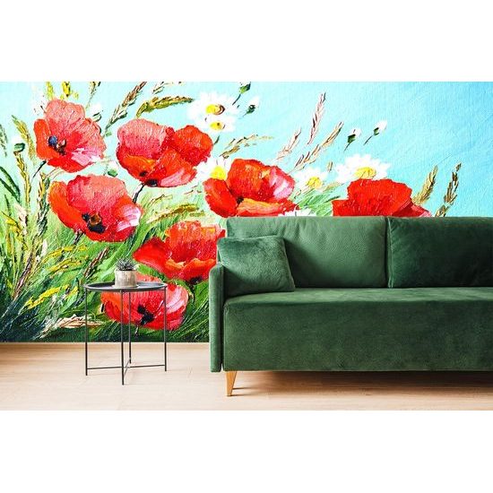 Gyönyörű öntapadó tapéta festmény pipacsokról