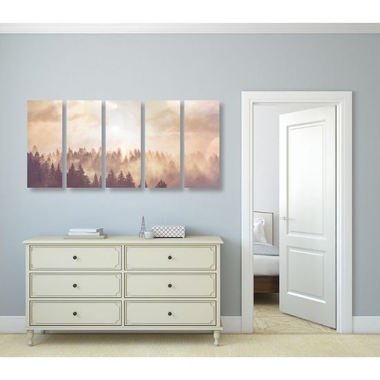 5 részes kép ködbe burkolt sötét erdő
