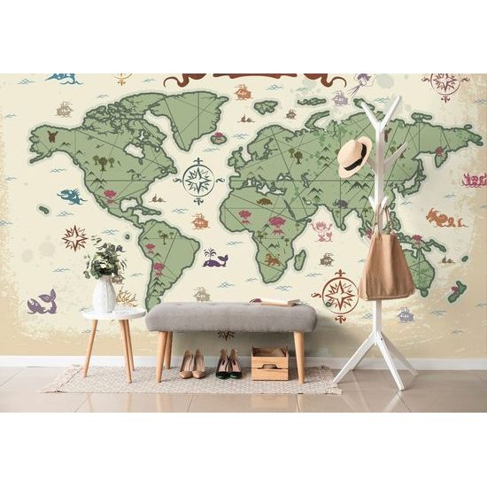 Öntapadó tapéta mesebeli világtérkép